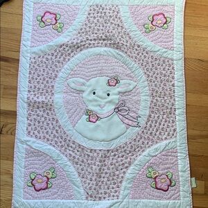 Vintage Mary Engelbreit  Cotton Pink Lamb Baby Quilt